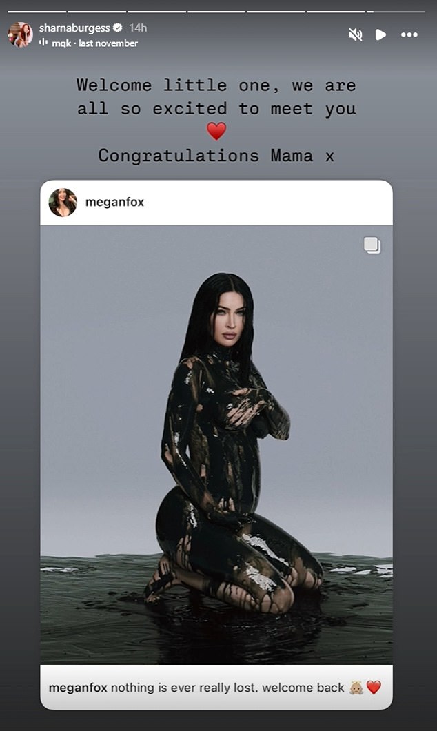 Sharna congratulated Megan Fox following the news that she is expecting a child with her boyfriend Machine Gun Kelly.