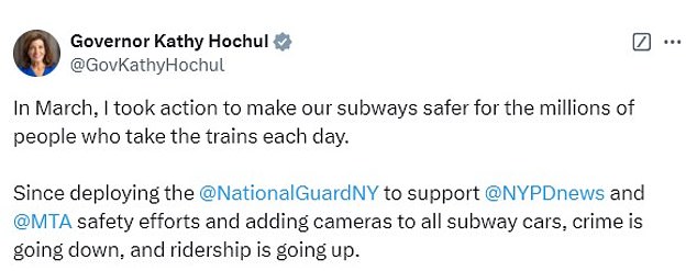 At 3:40 PM on Sunday, hours after the story broke, New York Governor Hochul bizarrely posted photos of herself smiling with straphangers as she praised the safety of the subway lines.