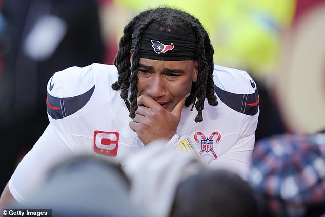 Texans quarterback CJ Stroud fought back tears as Dell was treated by medics on the field