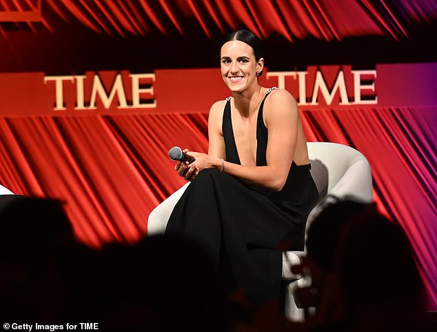 Caitlin Clark speaks on stage during the 2024 A Year in TIME dinner at Current at Chelsea Piers