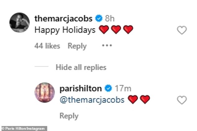 She responded with heart emojis to designer Marc Jacobs, who wrote: 