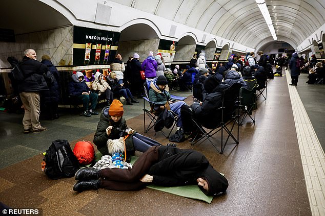 People take shelter in a subway station during an airstrike alert, amid Russia's attack on Ukraine, in kyiv, Ukraine, December 25, 2024.