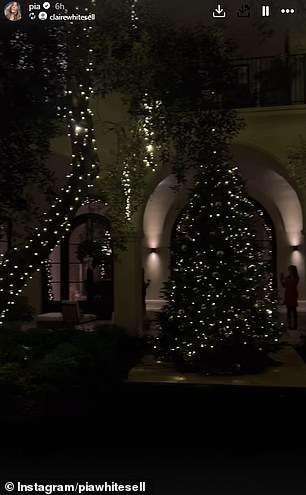 Pia also showed off her outside Christmas decorations as the trees in her garden were completely covered in twinkling fairy lights.