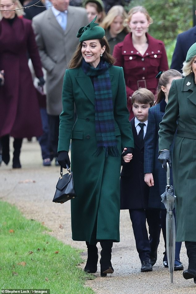 Prince Louis could be seen holding his mother's hand as Welsh people walked towards St Mary Magdalene Church in Sandringham on Christmas morning.