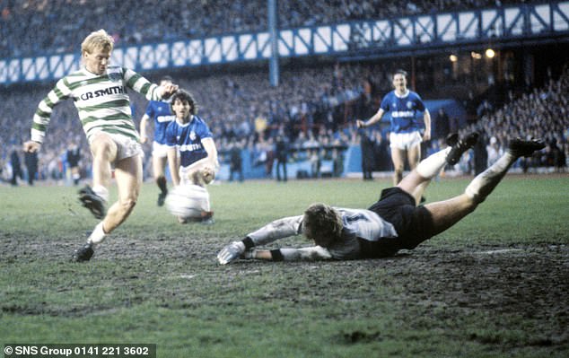 Celtic's Mo Johnston shoots during the Old Firm's 4-4 draw against Rangers in 1986