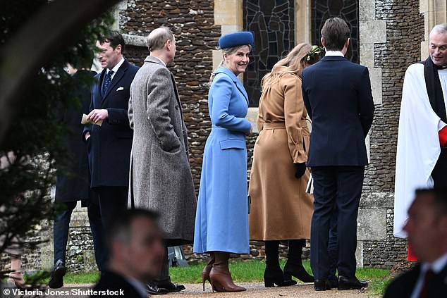 Sophie completed her look with a pair of high-heeled brown leather knee-high boots.