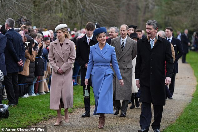 Sophie, who has been praised for supporting Kate in recent weeks, was all smiles as she headed to the church.