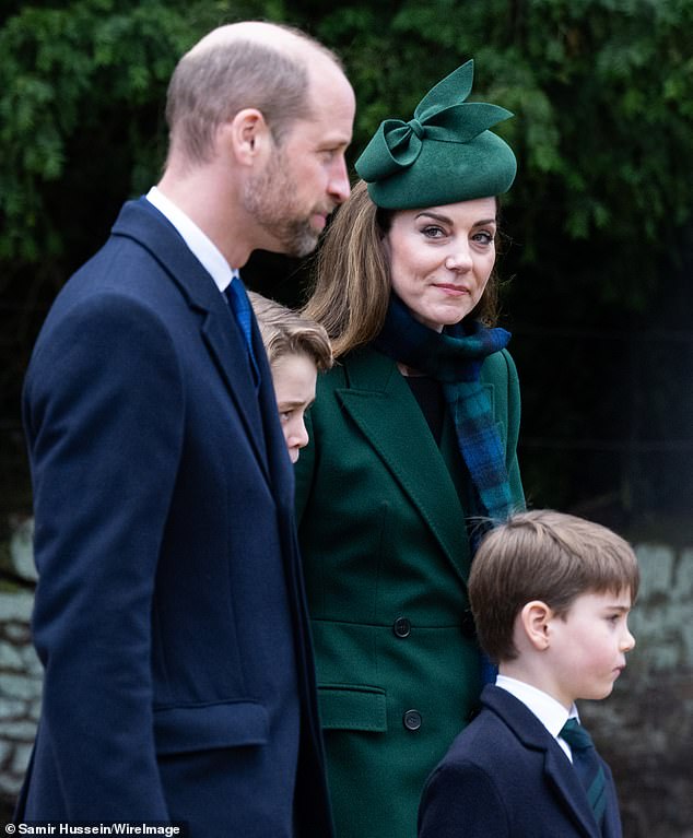 Sporting a beard that royal fans can't seem to get enough of, Britain's future king looked dapper in a navy coat and matching trousers that presumably also inspired George and Louis' looks.