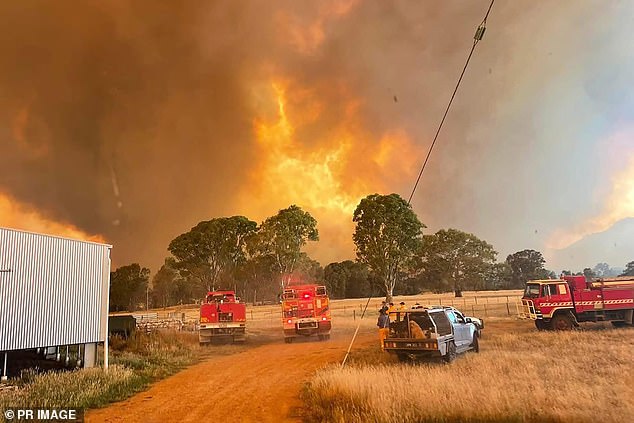 Fire crews photographed battling the Grampians fire on Monday