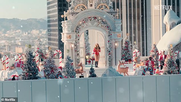 He photographed the location on a rooftop decorated to look like a winter wonderland on a rooftop high above the Los Angeles skyline.