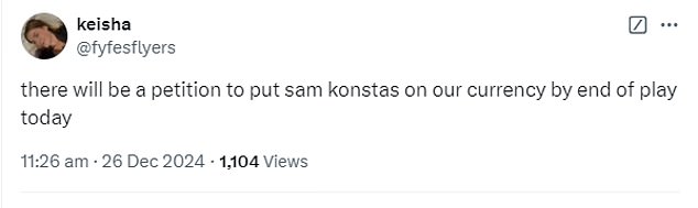 One fan was so impressed that she asked for Konstas' image to be put on Australian currency.