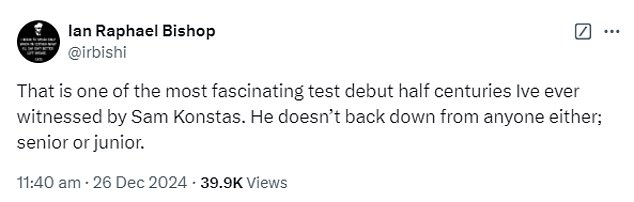 West Indies cricket legend Ian Bishop was impressed by the 19-year-old's performance.