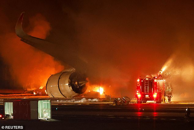 Firefighters were immediately deployed to the scene, with footage showing firefighters desperately trying to extinguish the flames with multiple hoses