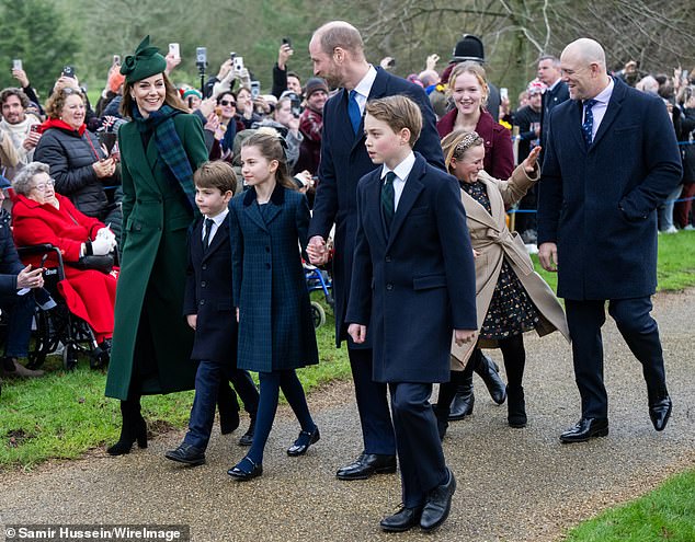 Mia Tindall and Mike Tindall followed Prince William and Kate Middleton and their children: Prince George, 11, Princess Charlotte, nine, and Prince Louis, six.