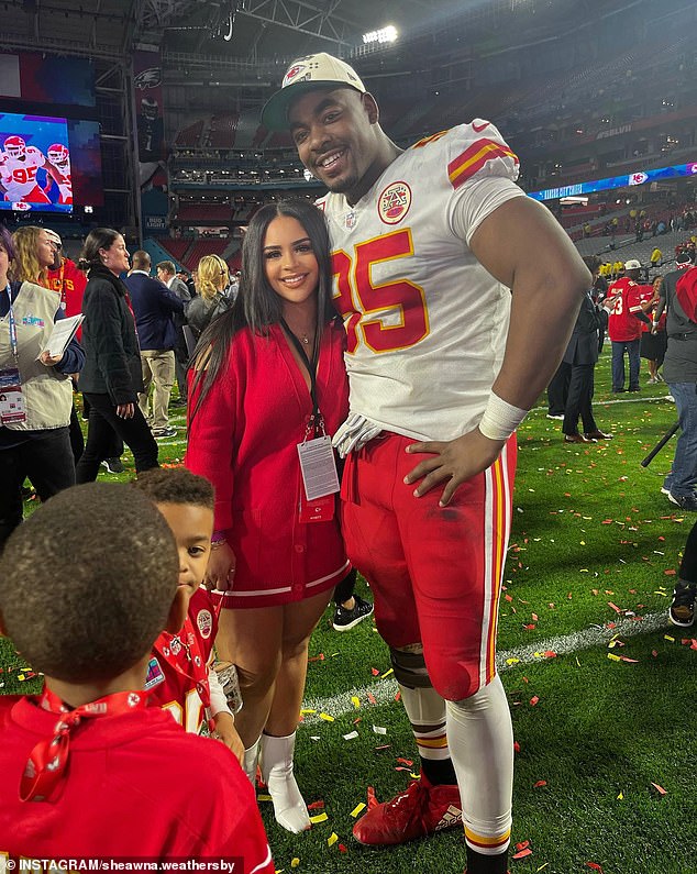 Sheawna began dating the Chiefs defensive tackle in November 2015 and they share two children, Christopher Jones II, six, and Carson Dakota, two; seen in february