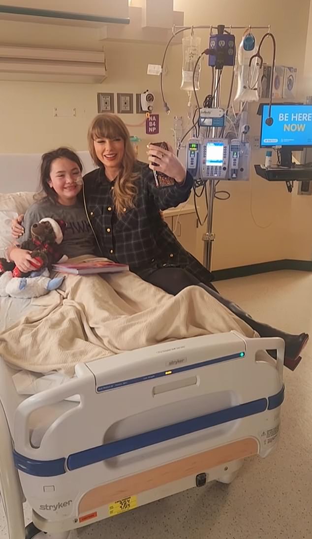 The Taylor couple surprised sick children at Children's Mercy Hospital in Kansas City; Taylor and Baylee in December