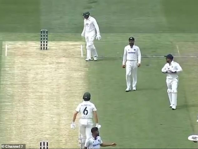 Kohli (second from right) had been seen walking towards Konstas before the shoulder charge occurred.