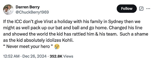 Fans took to X to express their frustration at Kohli's lenient penalty following his knock against Konstas.