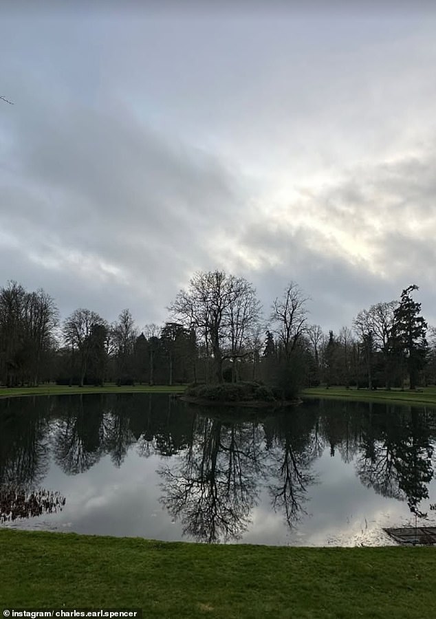 Adding a second image to his Instagram Story, Charles shared a thoughtful photo of Oval Lake, showing the shadows of leafless trees falling over the water.