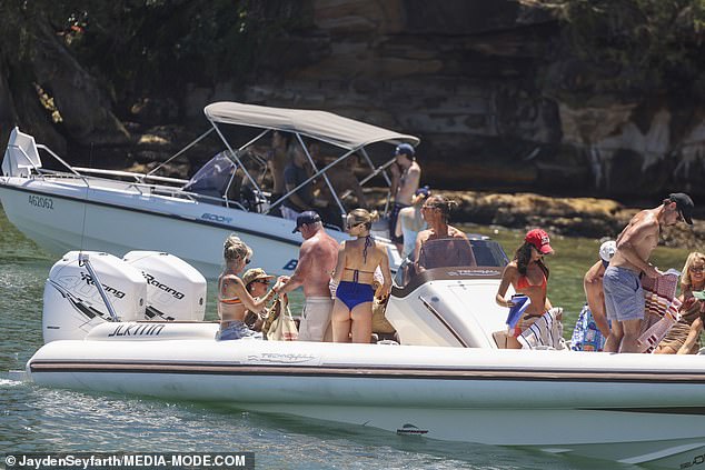 The group was seen boarding the high-end boat near Justin's $100 million Vaucluse mansion, where he and Madeline plan to raise their unborn child.