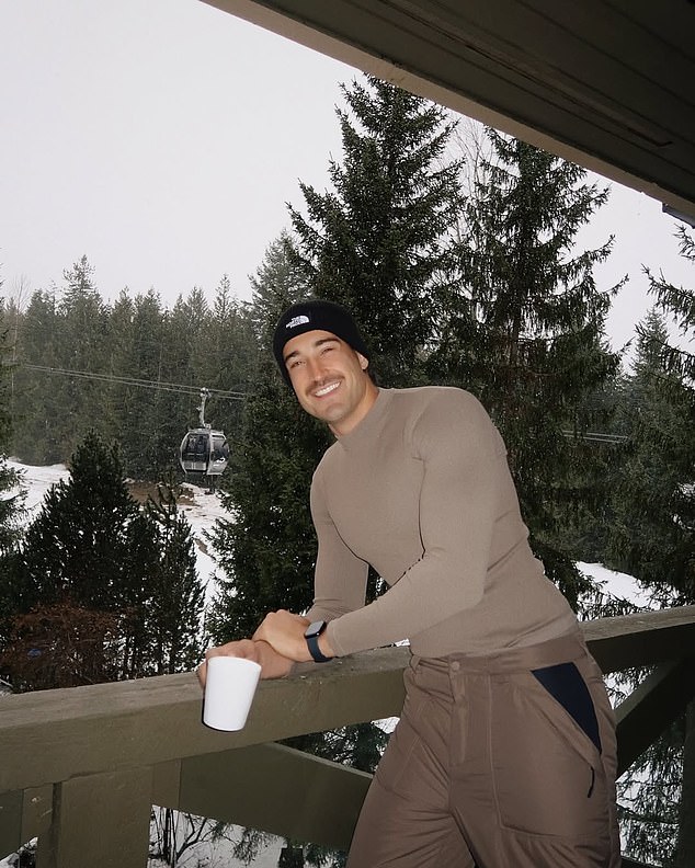 Soldo also shared some photos of himself posing on a balcony in front of the snowy forest.