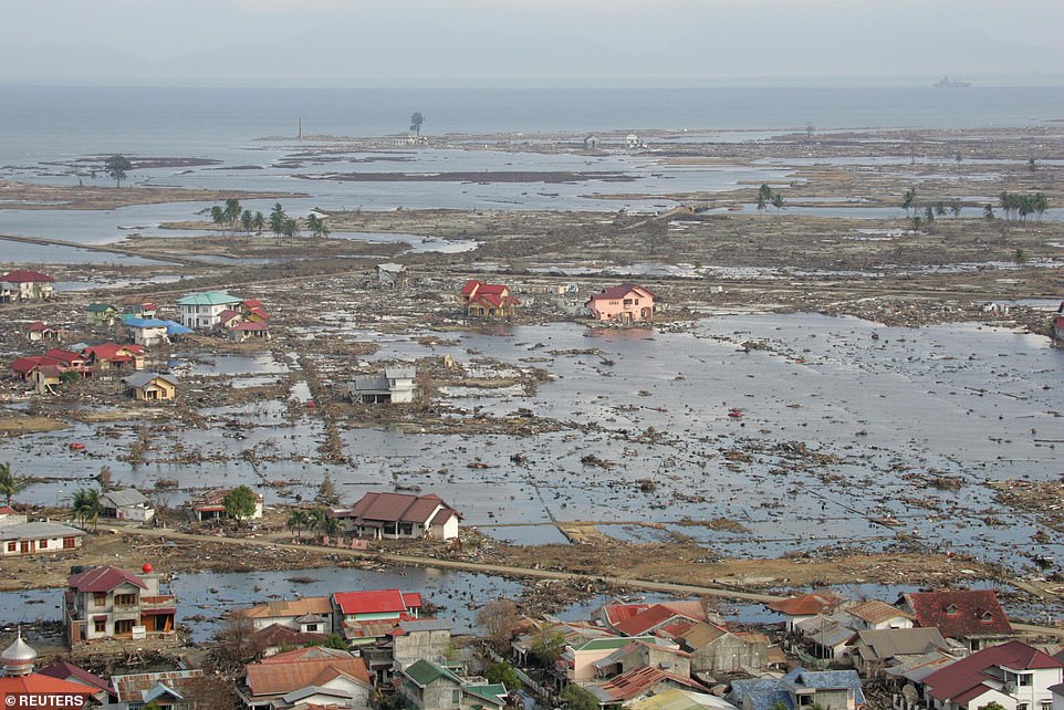 An aerial view of the city of Banda Aceh, damaged by the earthquake-induced tsunami, on the Indonesian island of Sumatra, January 24, 2005