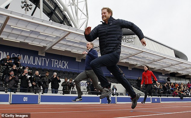 The trio raced on a London Marathon Training Day for their charity Heads Together at Queen Elizabeth Olympic Park on February 5, 2017.