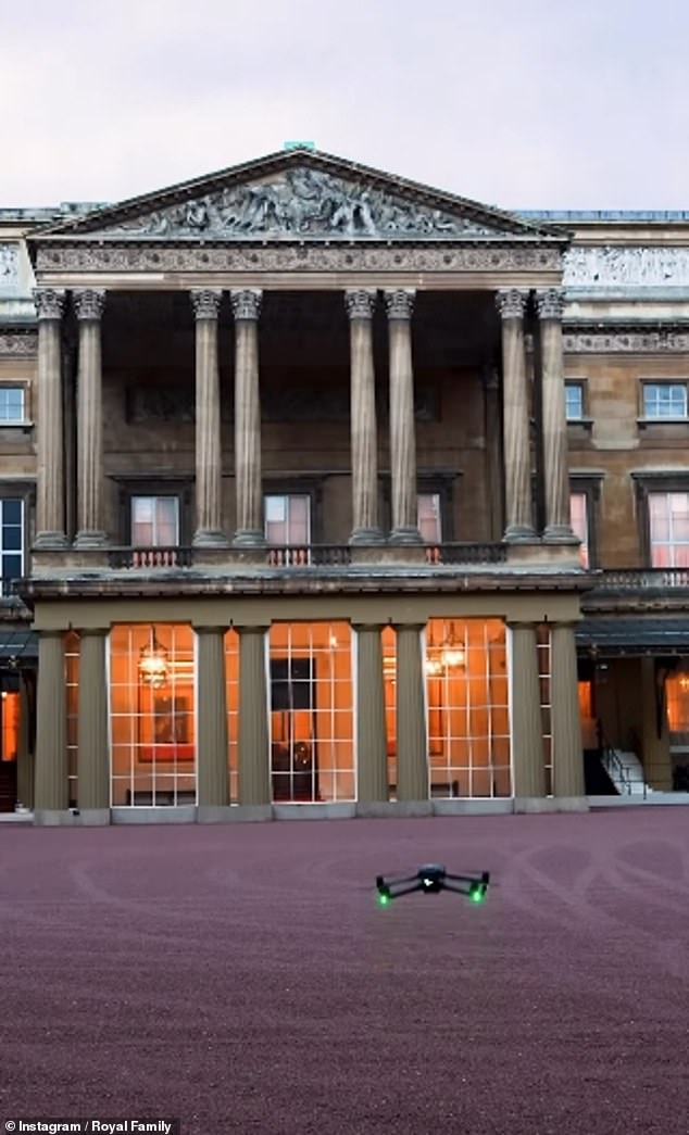 Part of the video message was filmed by a drone that passed through the doors of the building before stopping short of reaching the smart guards.