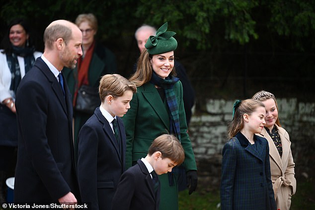 Body language expert Judi James said: 'She looked across to William and they exchanged a look that was accompanied by an 'inflamed smile', meaning her expression responded to his grin with an immediate and wide smile of her own'