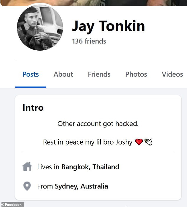 Jayson Tonkin, who left Thailand after Josh's tragic death in his hotel room in Pattaya, has made his Facebook page private and posts a tribute to 