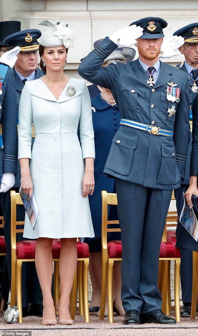 Incredible: Prince Harry pictured alongside the Princess of Wales in 2018, wearing full military attire to mark the centenary of the Royal Air Force.