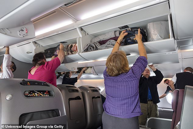 An etiquette expert explained that overhead bins are for carry-on luggage and not for items you lift up to retrieve later.