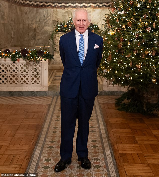 The Monarch appeared on TV screens on Wednesday to deliver his speech from London's Fitzrovia Chapel (pictured)