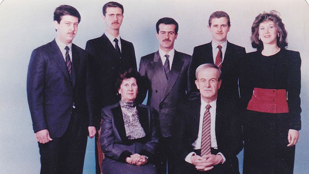 Bassel (pictured center) was the original heir to the Syrian presidency before he died in a car accident in 1994, prompting Assad to return from London, where he worked as an ophthalmologist, to take up the political role.