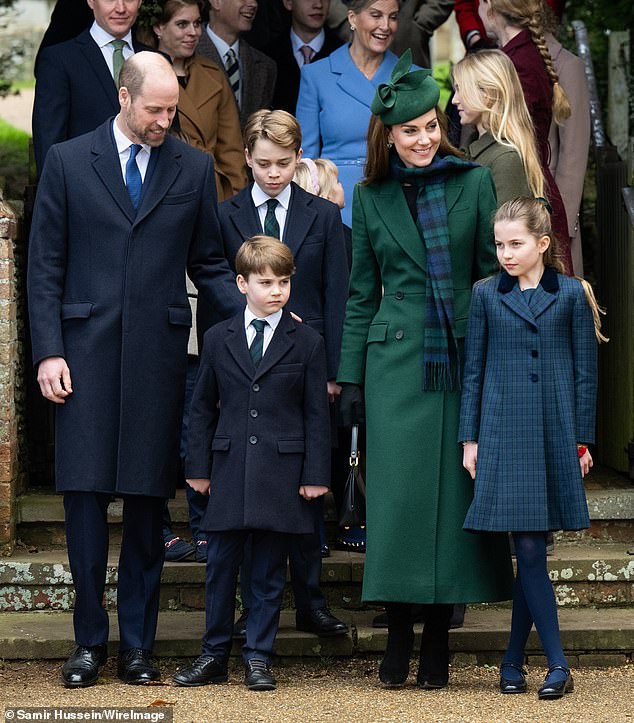 The royal children looked picture-perfect, each sporting a forest green tartan garment matching their impeccably dressed parents.