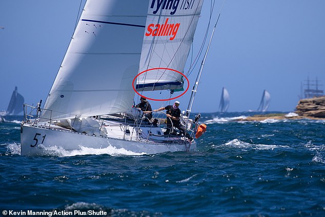 The incident aboard the Flying Fish Arctos occurred about 30 nautical miles east-southeast of Ulladulla, on the New South Wales south coast, shortly before midnight (the yacht's boom is circled).