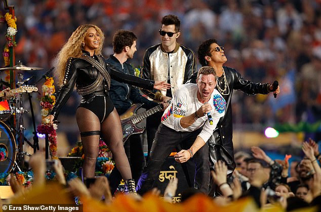 Knowles-Carter scored even more (115.5 million) in 2016 when she entered 'Formation' with Super Bowl 50 headliners Coldplay in Santa Clara, CA, alongside featured guests Bruno Mars and Mark Ronson.