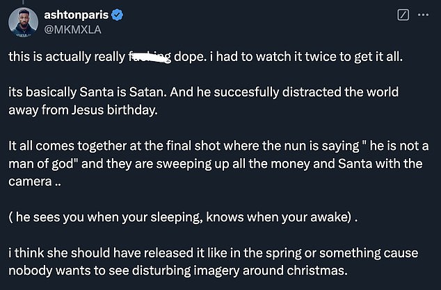 X user Ashton Paris stated that the true intention of the video was to show people the true religious meaning of the holiday.