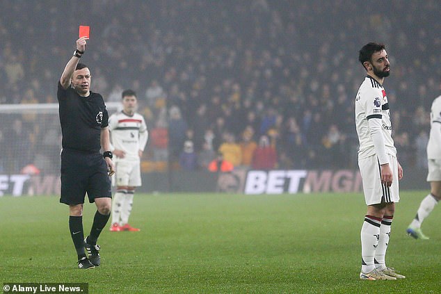 Bruno Fernandes was sent off just after the break, and Wolves took the lead soon after.