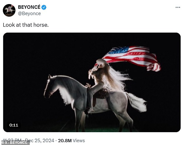 Showing the teaser clip on screen, he explained: 'See how the Cowboy Carter flag is showing? and then he disappears completely: he was no longer Cowboy Carter'