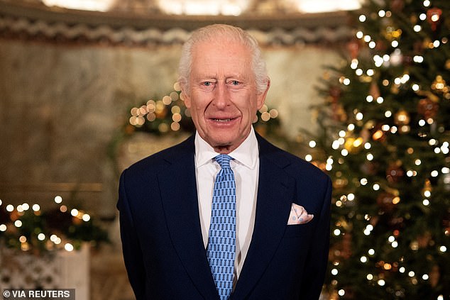 Britain's King Charles looks on during the recording of his Christmas message.