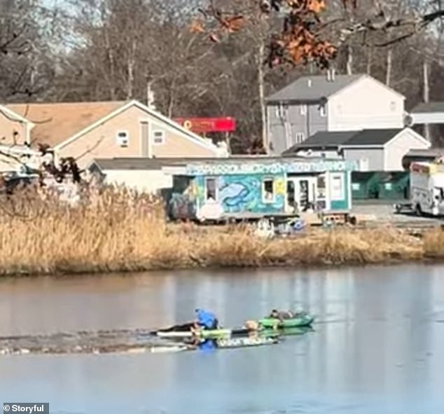 The Mastic-Beach native ran to her basement, grabbed a paddleboard and ran outside, where she cautiously made her way across the thin ice until she reached the man in trouble.