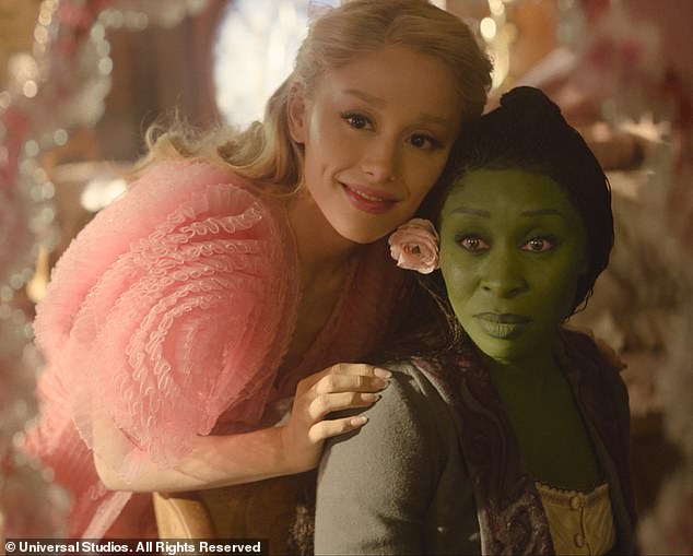 Hattie met Ariana Grande (left), who plays Glinda, while Karis got life advice from Cynthia Erivo (right), who plays Elphaba.