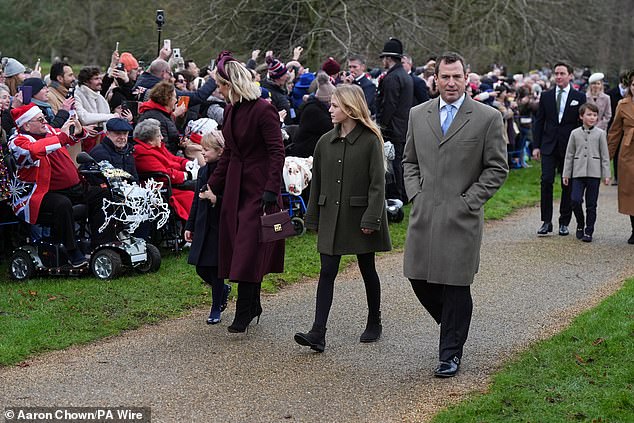 Meanwhile, Peter (right), who was also present at Sandringham on Wednesday, has found happiness with oil heiress girlfriend Lindsay Wallace. From left to right: Lena, Zara and Isla