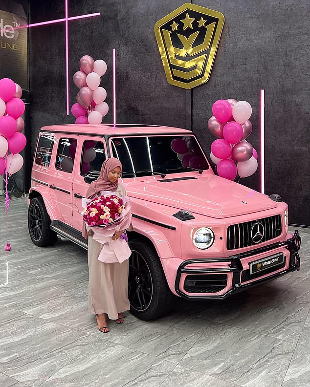 Ms Raja regularly posts videos of herself driving a new pink Mercedes G-Wagon.