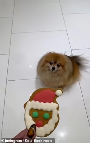 Other snippets of the lengthy Instagram post included a clip in which she gave her dog a festive gift...