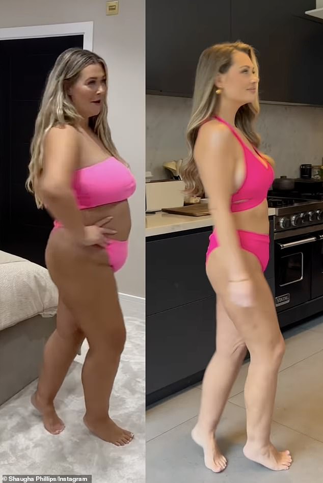 Taking to Instagram on Friday, mother-of-one Shaughna shared a stunning before-and-after clip of herself in a vibrant hot pink bikini.