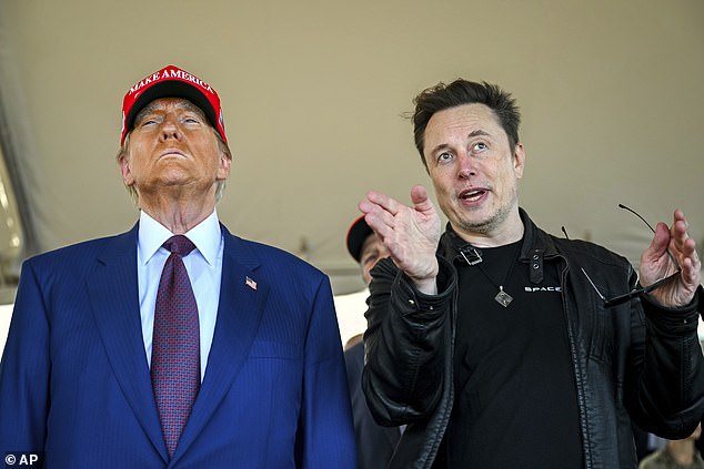 President-elect Donald Trump listens to Elon Musk as he arrives to watch SpaceX's Starship mega rocket lift off for a test flight from Starbase in Boca Chica, Texas, on November 19.