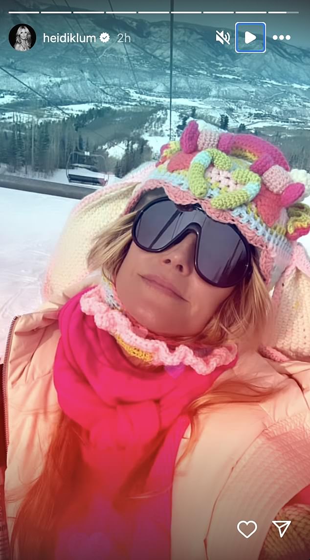 Earlier in the week, Heidi hit the slopes wearing a whimsical hat with long bunny ears.