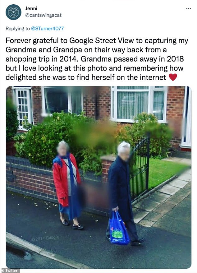 An X user posted this photo of his grandparents returning home with shopping bags, clearly having seen Google's Street View camera.